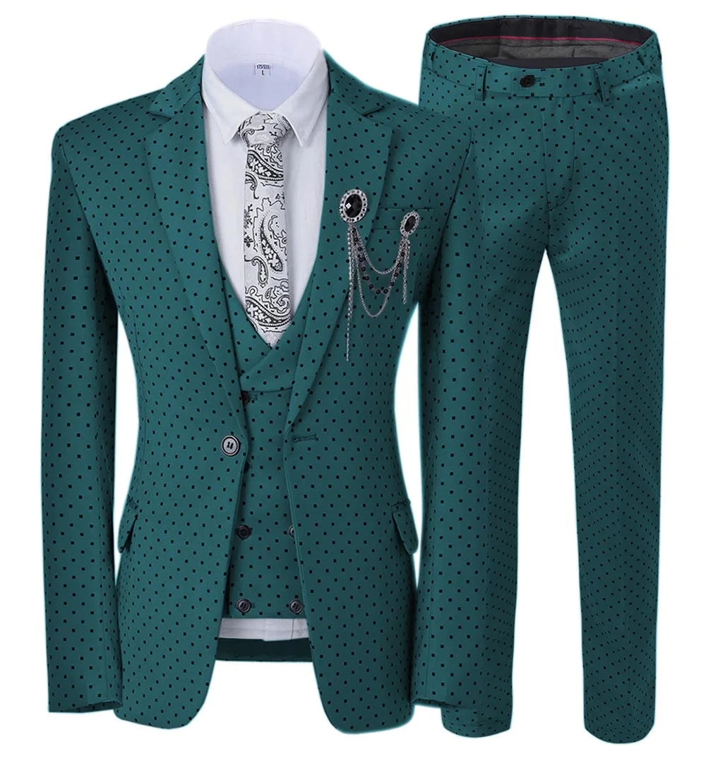 Men’s Slim Fit 3-Piece Patterned Suit