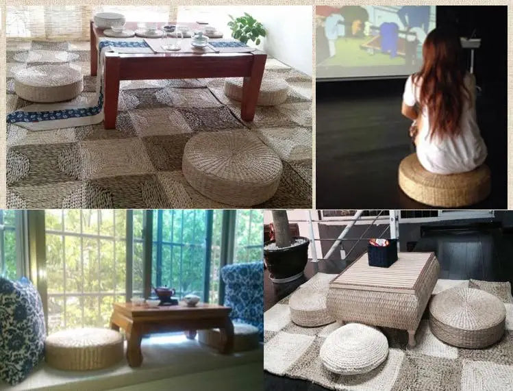 Handwoven Natural Straw Round Tatami Floor Cushion
