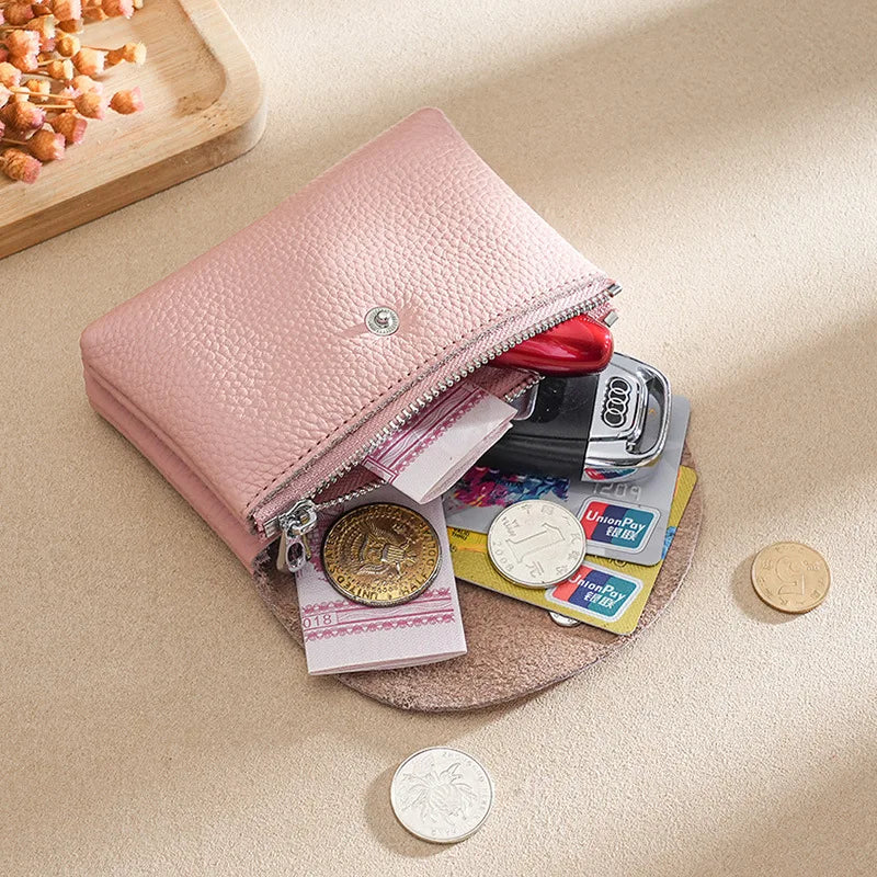 Custom Letters Fashion Women Short Wallet Genuine Leather Double Wallet Small Coin Purse Mini Credit Card Holder Key Storage Bag