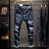 Men's Slim-Fit Ripped Jeans | Blue Black Denim