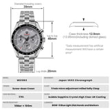 Watchdives WD1863 39mmMen's Watch VK63 Quartz Timing Movement Bubble Sapphire Crystal Night Light Retro Watch 10Bar Waterproof