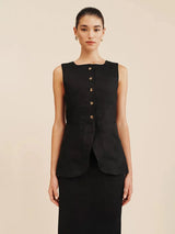 Bornladies Women's Sleeveless Vest High Waisted Skirt Set Spring Summer New Linen Casual Suit Fashion Office Lady Vest Set