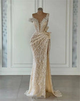 Champagne Sequin Mermaid Gown | One-Shoulder Formal Dress