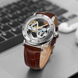 Vintage Mechanical Watches Golden Bridge Skeleton Automatic Mens Watch Luxury Genuine Leather Belt Carved Movement Luminous Hand