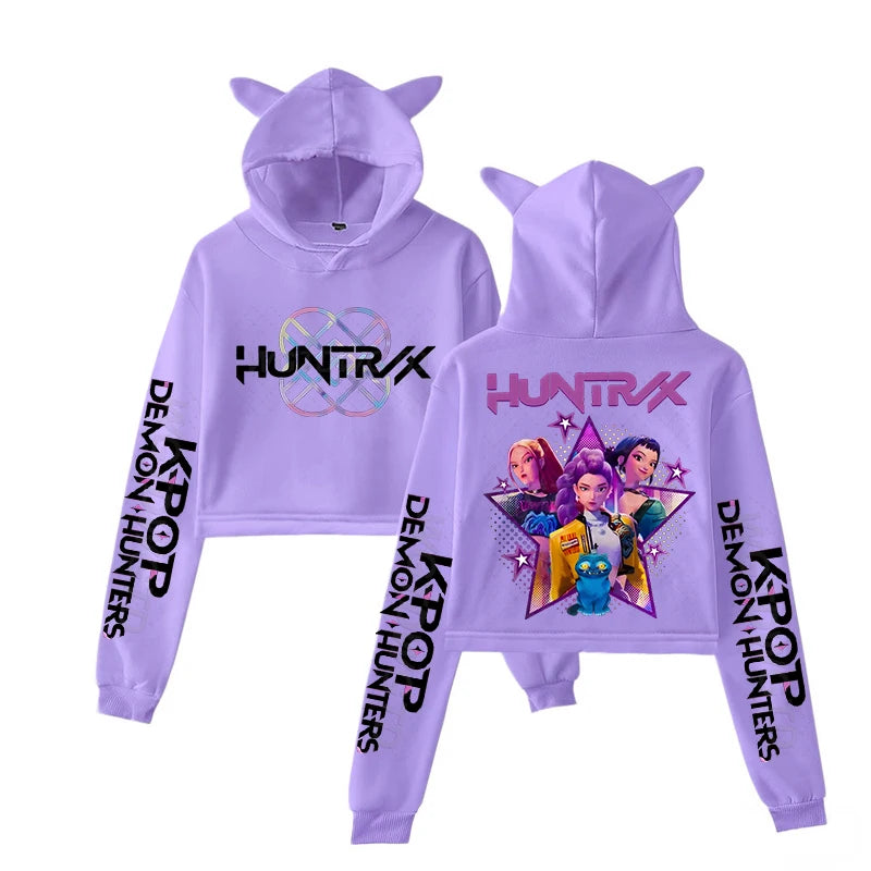 Anime Cat-Ear Cropped Hoodie | K-Pop Inspired Streetwear