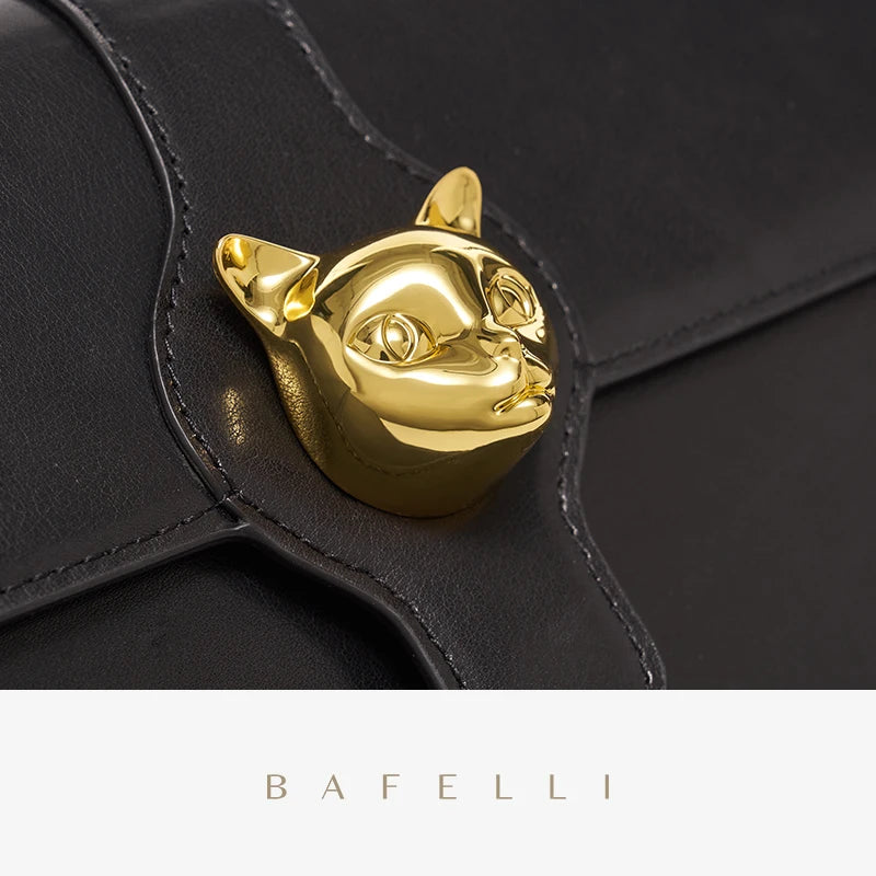BAFELLI CAT 2026 NEW WOMEN'S BAG LUXURY BRAND FASHION RETRO STYLE DENIM TRENDING SHOULDER CLUTCH FEMALE LEATHER FLAP PURSE