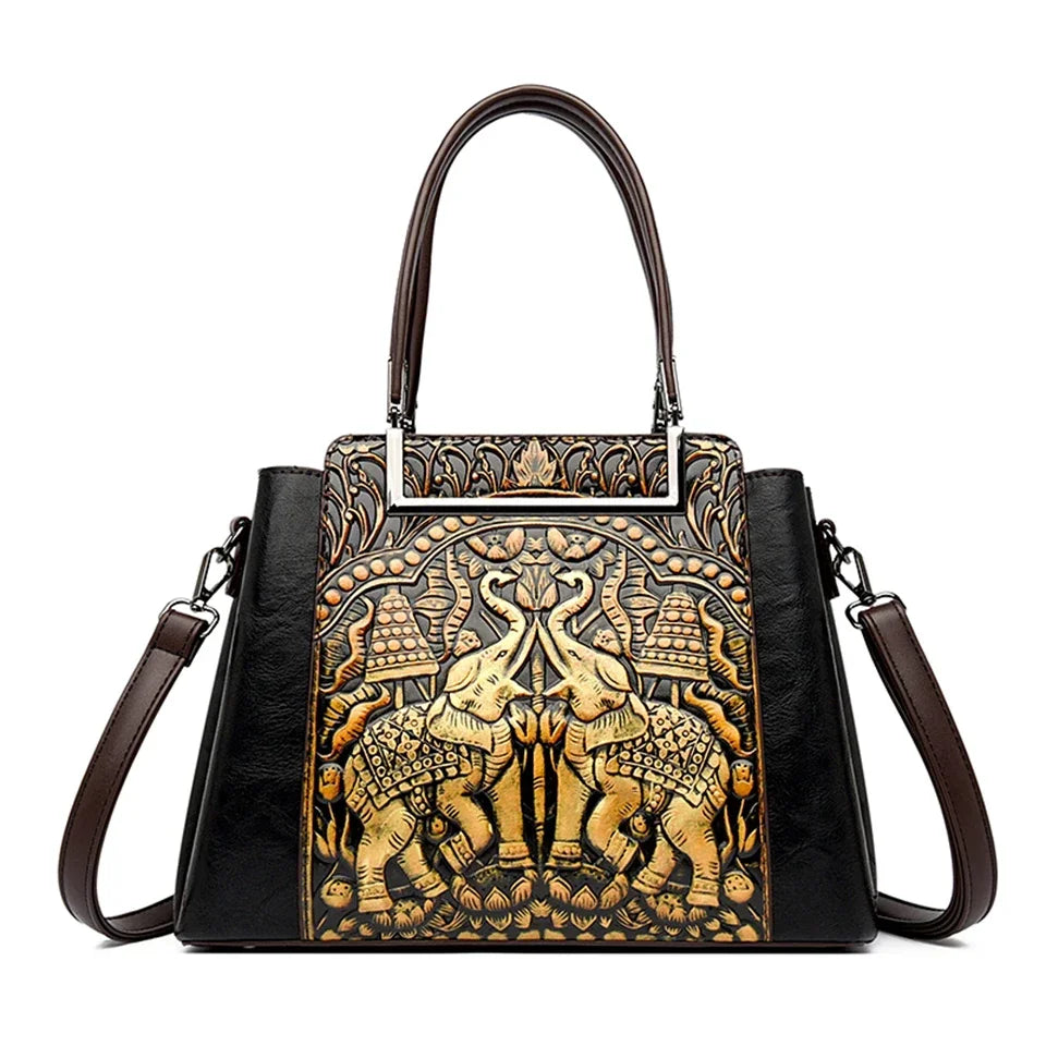 New Vintage Embossed Handmade Handbag For Women Versatile PU Leather Shoulder Bag 3 Layers Large Capacity Crossbody Bags Female