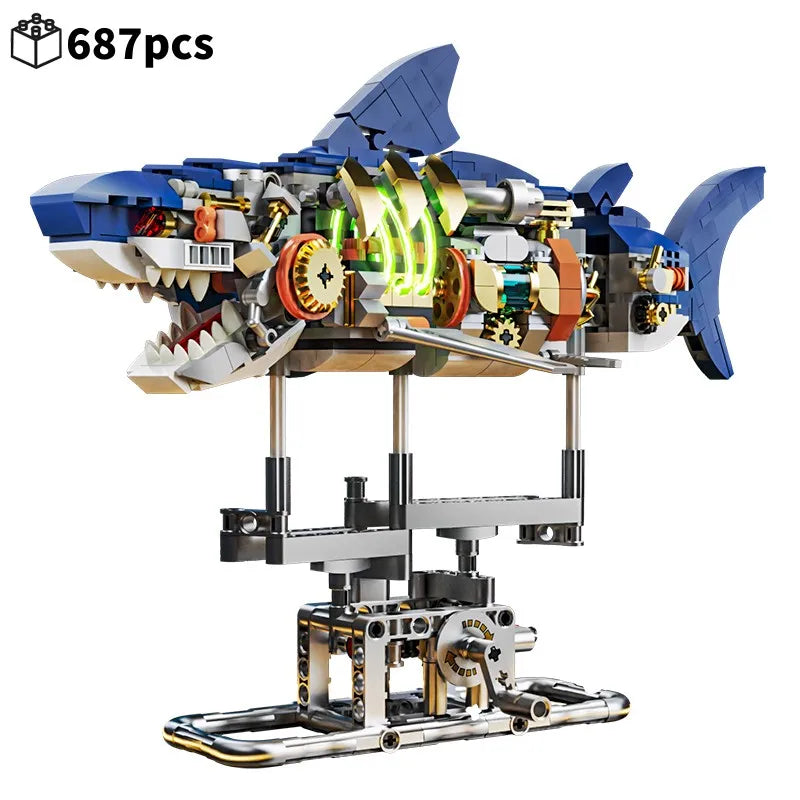 Mechanical Animal Technical Building Blocks, Light MOC Assembly Bricks, Shark Dragonfly Skull Piranha 4 Styles Adults Kids Gift