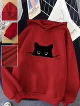 Women's Cat Print Hoodie – Cozy Casual Pullover