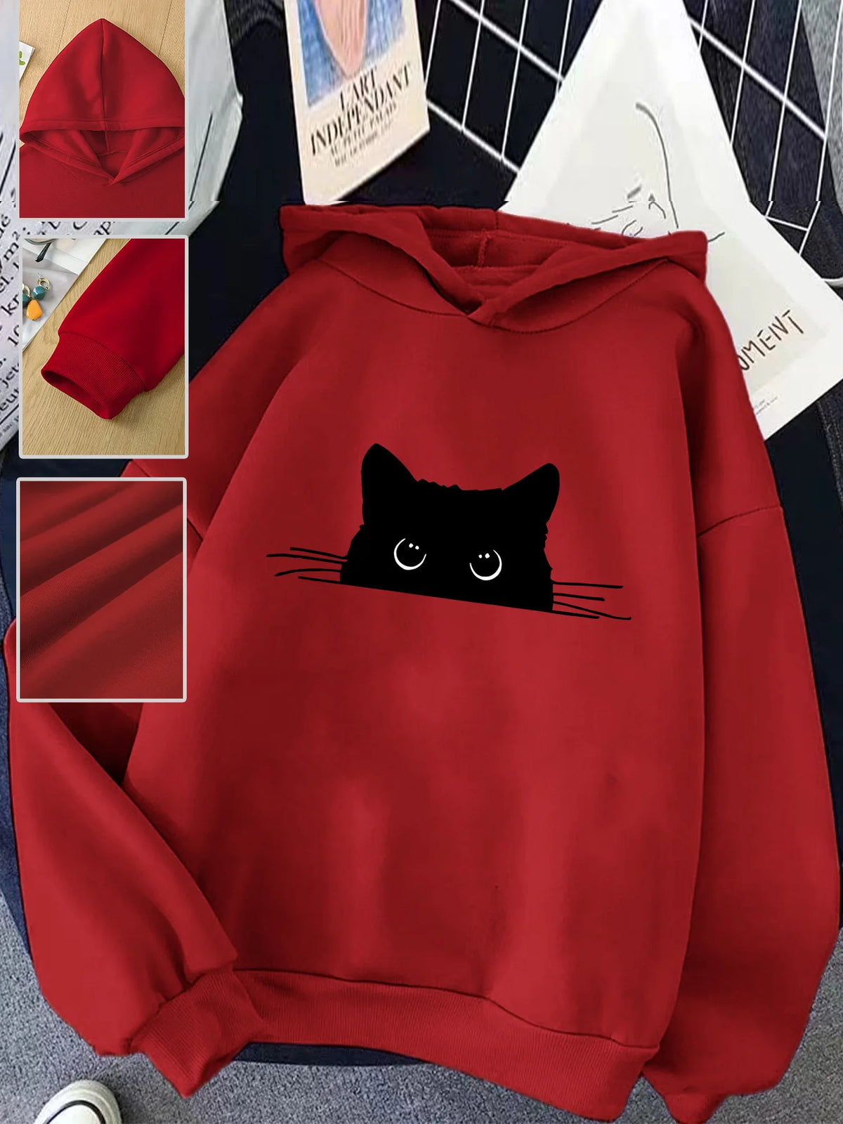Women's Cat Print Hoodie – Cozy Casual Pullover