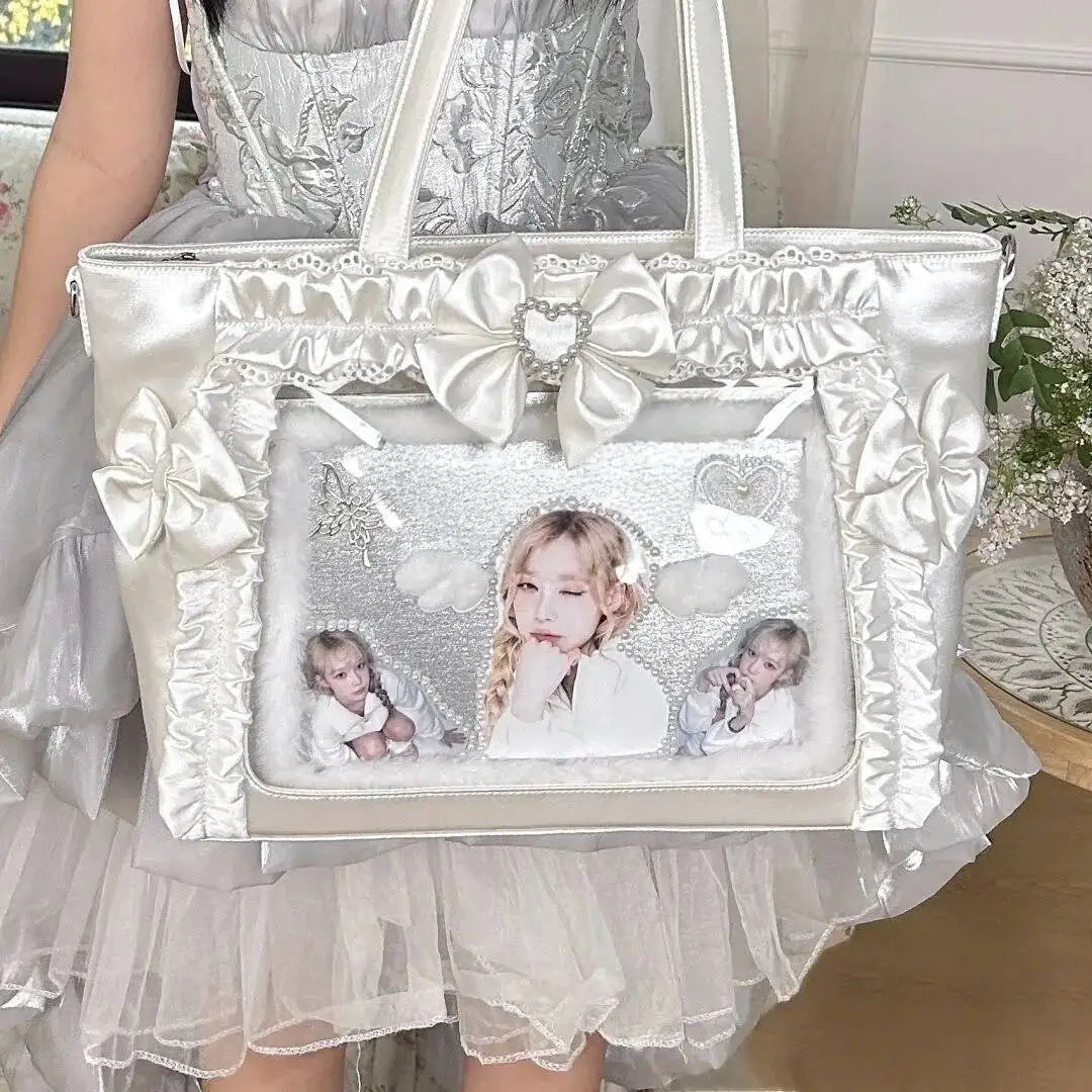 New Y2k Sweet Ita Shoulder Bag Lolita Girl Transparent Tote Bag Women Large Capacity Lace Crossbody Bag Cute DIY Display Handbag