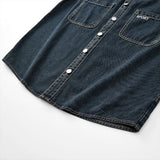 Heavy duty washed denim jacket for men vintage blue lapel long sleeved shirt style jacket casual and loose outer wear