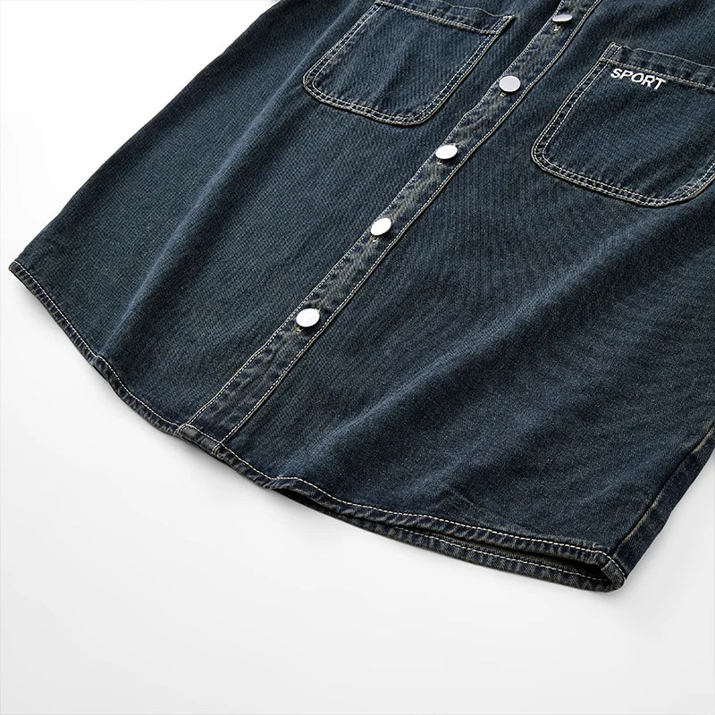 Heavy duty washed denim jacket for men vintage blue lapel long sleeved shirt style jacket casual and loose outer wear