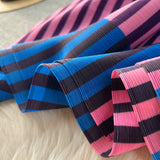 Miyake Pleated Drape Dress – Colorblock Print, 3/4 Sleeve