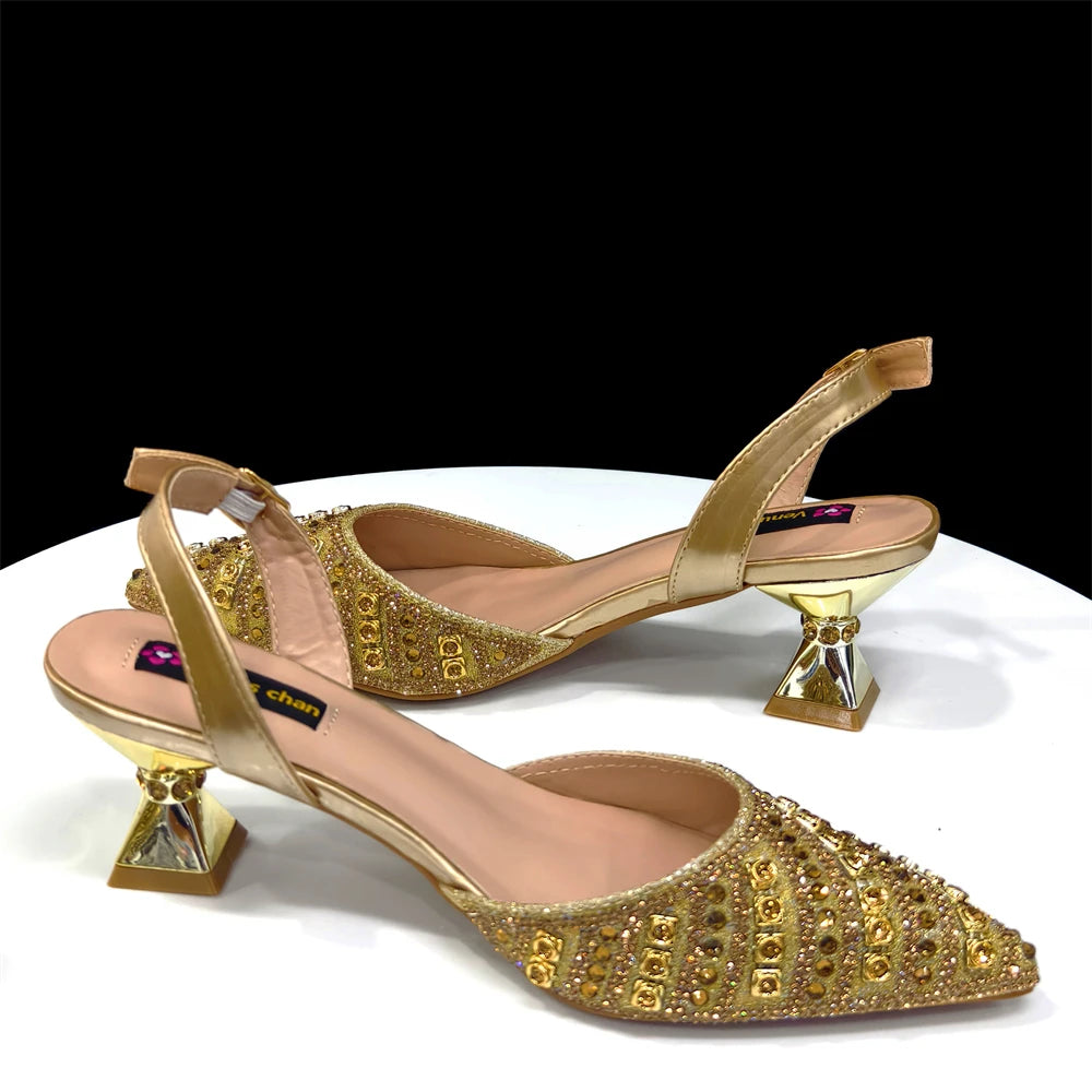 Rhinestone Pointed-Toe Slingback Heels & Bag Set