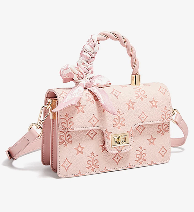FOXER Brand PVC Leather Pink Handbag Women's Shoulder Bag Chic Small Square Bag Fashion Female Crossbody Bag Ligth Luxury