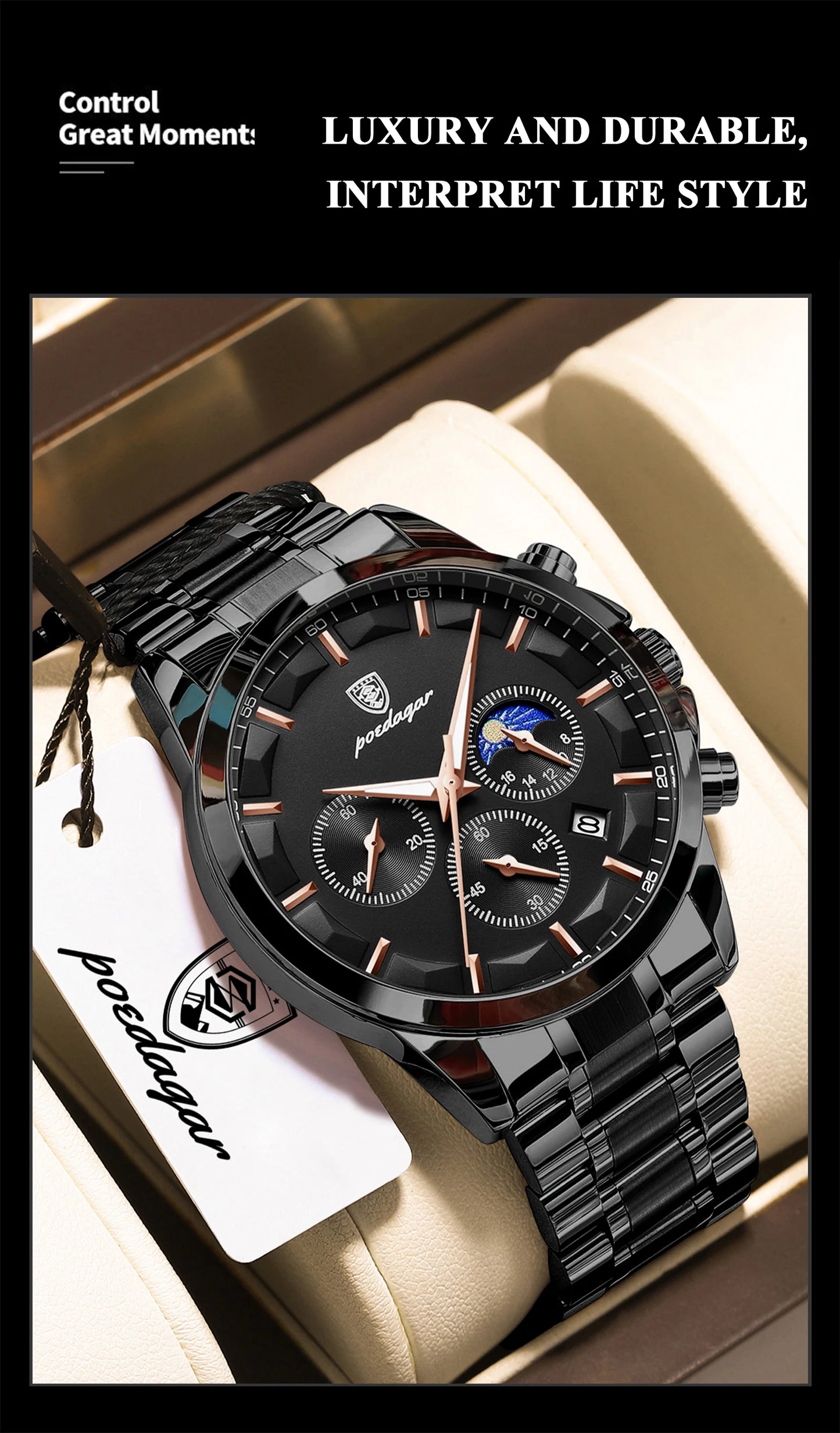 POEDAGAR 928 Men's Luxury Chronograph Watch | Luminous & Waterproof