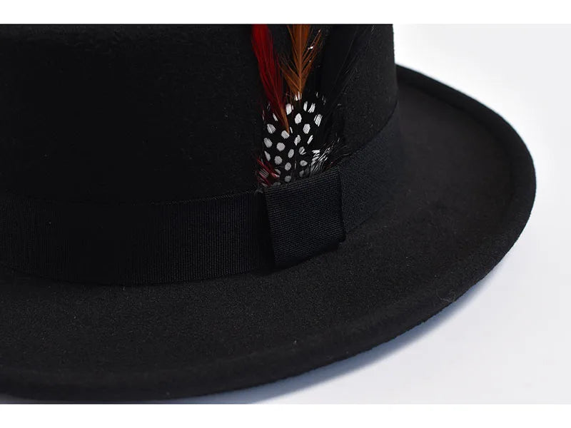 Men's Vintage Felt Fedora Hat with Feather Accent
