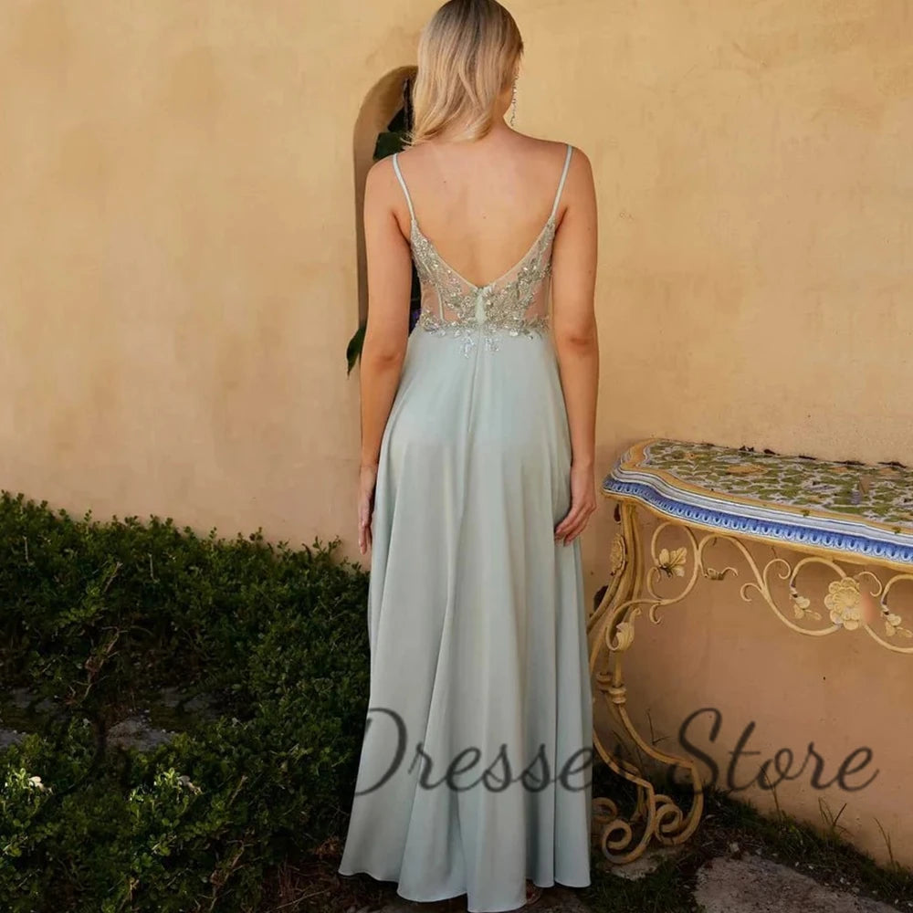 Sweetheart Spaghetti Strap Evening Gown | A-Line Floor-Length