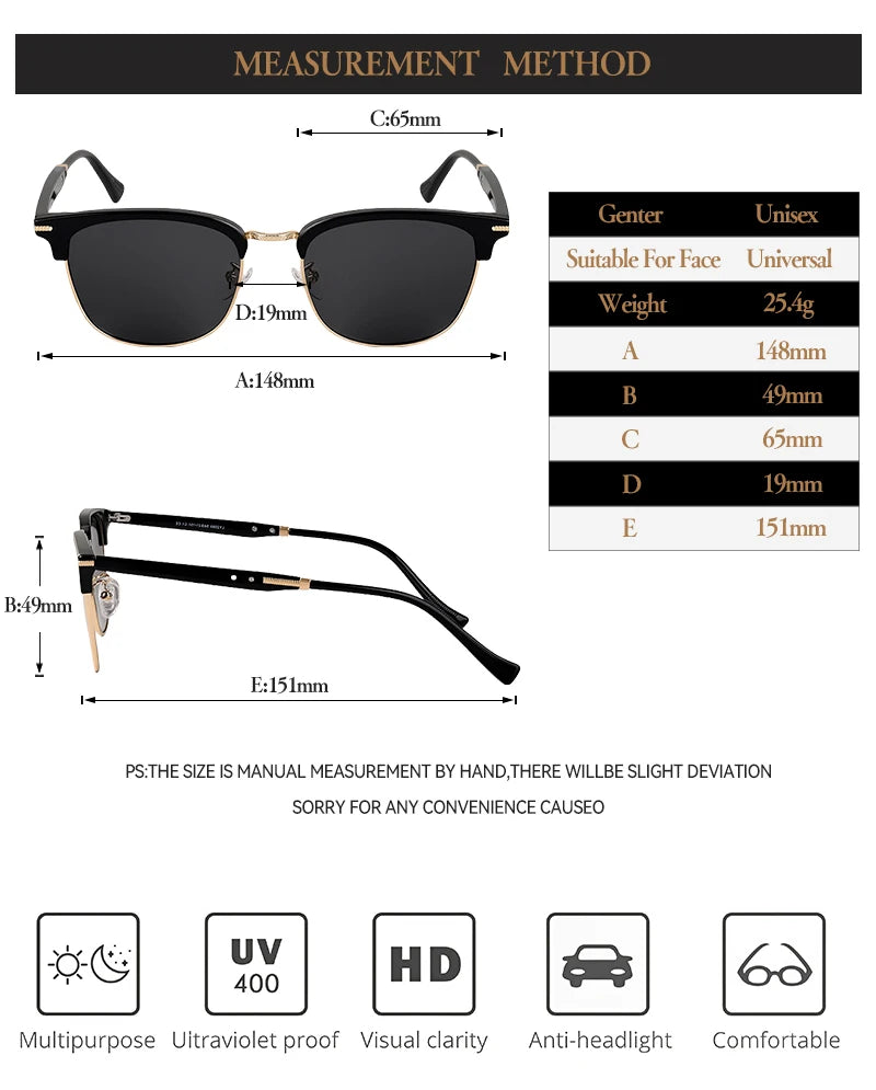 2025 Classic Polarized Sunglasses Men Women Retro Half Frame UV400 Glasses Male Popular Anti-glare Travel Driving Eyewear