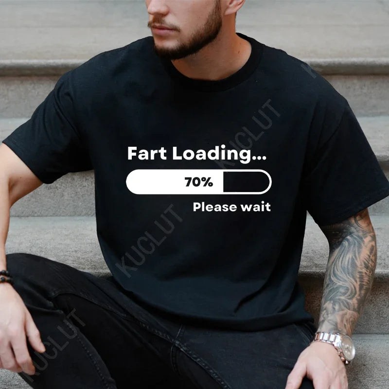 Huge Fart Loading Men's T-shirt Humor Tee Joke Gag Tshirt for Dad Gifts Guys Male Clothes Short Sleeve Tees Funny Graphic Tops
