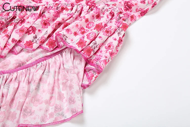 Floral One-Shoulder Ruffle Midi Dress