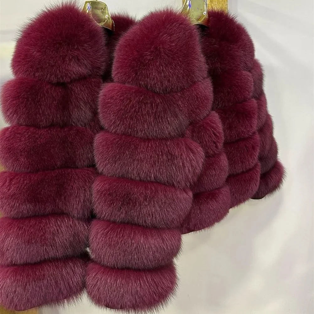 Genuine Fox Fur & Leather Winter Coat
