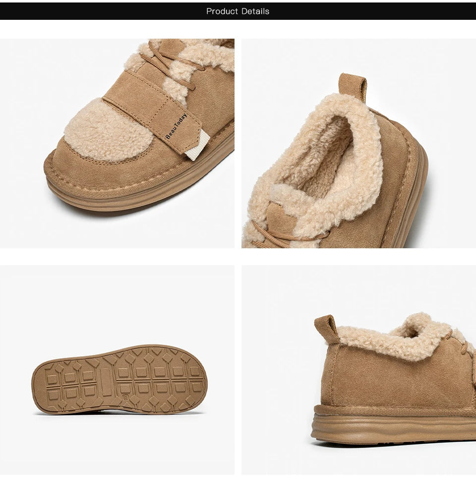 BeauToday Furry Flats Women | Cow Suede Warm Shoes