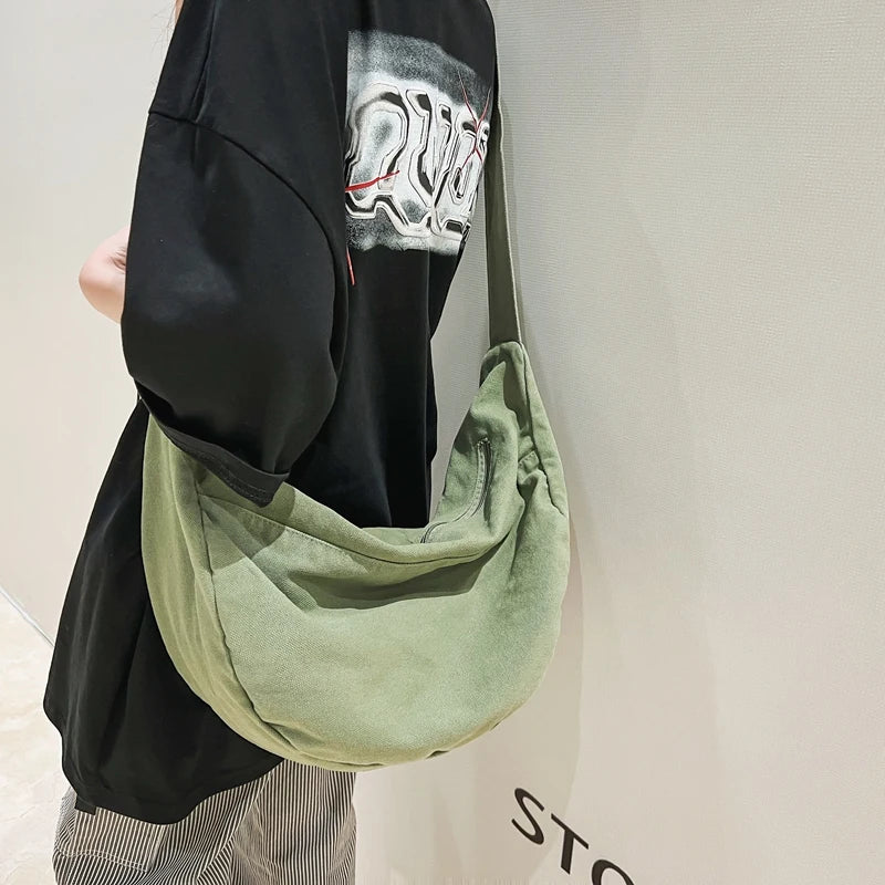 Solid Color Canvas Female Crossbody Bags For Women Large Capacity Shopping Messenger Bag Student Shoulder Bag Unisex School Bag