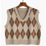 Women's Plaid V-Neck Cropped Sweater Vest