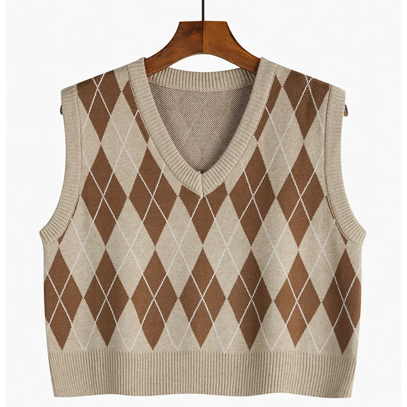 Women's Plaid V-Neck Cropped Sweater Vest
