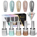5pcs Venalisa Hema/TPO Free Cat Eye Nail Gel Polish Color Palette Kit Ultra Glitter Diamond Sparkle Soak Off UV LED Varnish Set