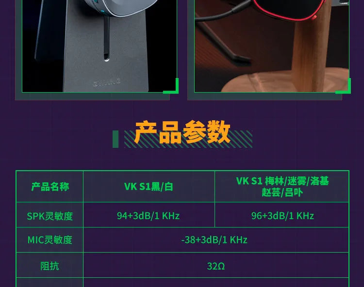 VALKYRIE VK S1 Gaming Headset Wireless Triple-Mode Detachable Microphone 15ms Ultra-Low Latency Esports Chip Gamer Headphones