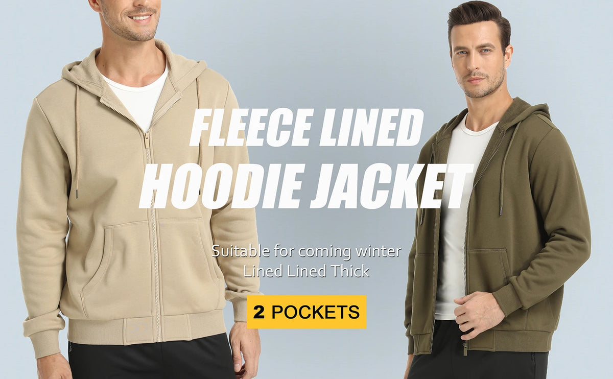 TACVASEN Men's Fleece-Lined Zip-Up Hoodie