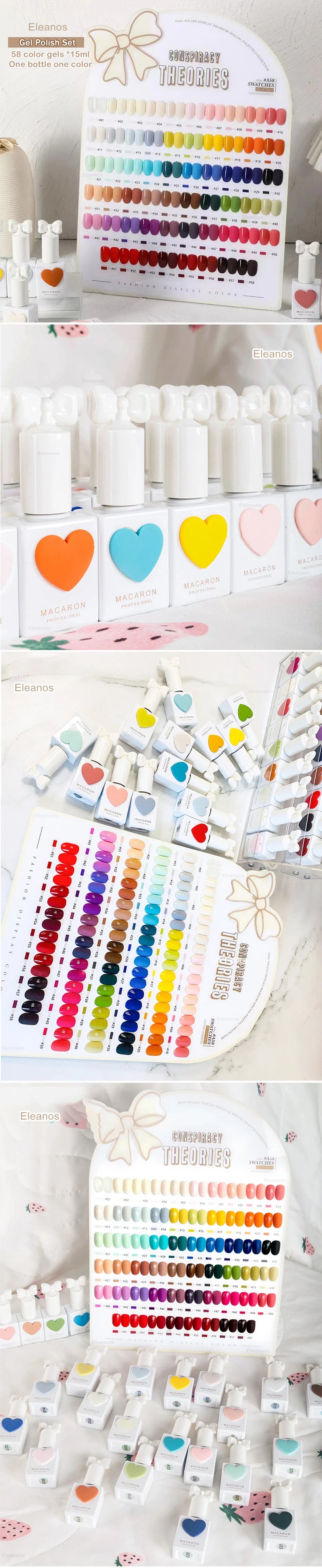 Eleanos 58-Color Gel Polish Set – TPO-Free, 15ml