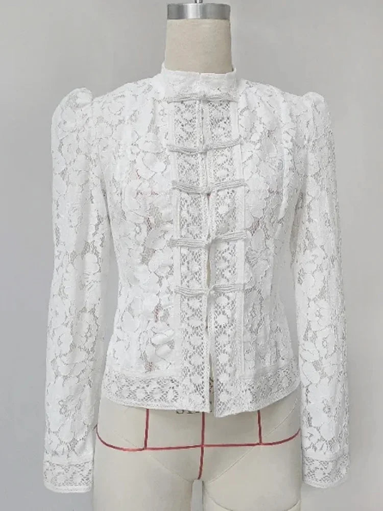 Summer Elegant Lace Hollow Out Party Blouse
