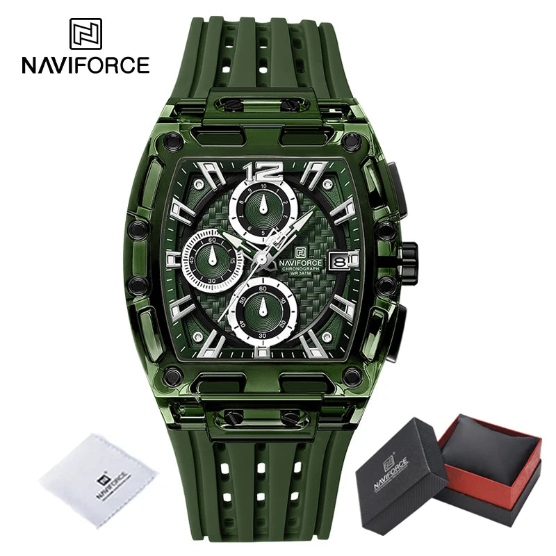 Men's Sport Chronograph – Waterproof Silicone Strap Tonneau Watch