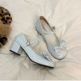 Cute Butterfly-knot Women Lolita Mary Jane Shoes Concise Thick Heel Leather Shoes Ladies Shallow Pumps