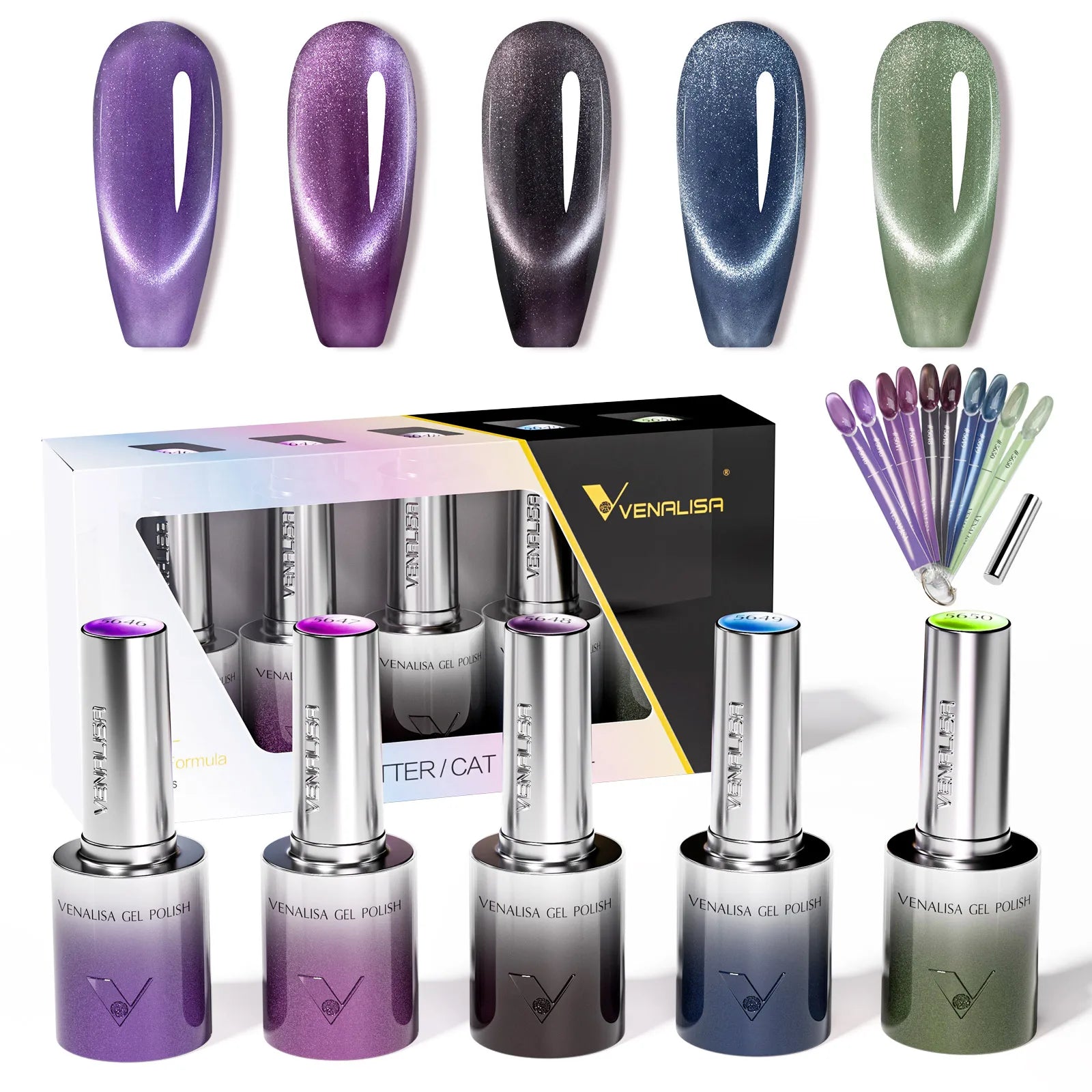 5pcs*10ml/kit VENALISA HEMA FREE TPO FREE Glitter Red Cat Eye Gel Nail Polish Ultra Diamond Gel UV LED Soak Off Nail Manicure