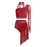 Women's 2-Piece Rhinestone Dance Crop Top & Shorts Set