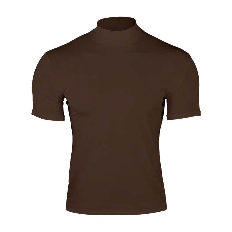 Men's compress T-shirts summer solid color short-sleeved men tops fashion yoga clothes men's tight turtleneck T-shirt