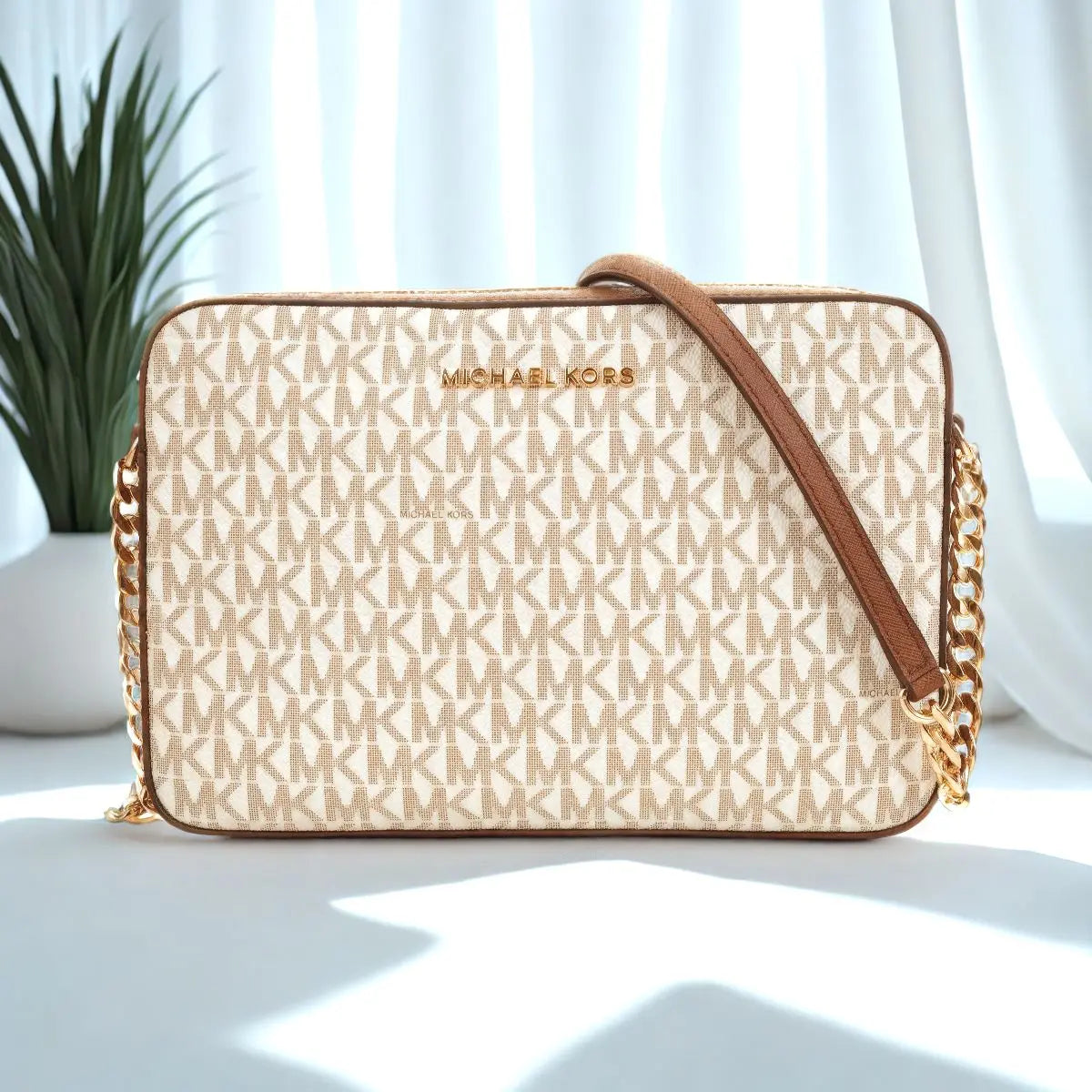 Michael Kors Ole Jet Set Item Large Women'S Pvc With Leather Single Shoulder Crossbody Bag Small Square