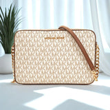 Michael Kors Ole Jet Set Item Large Women'S Pvc With Leather Single Shoulder Crossbody Bag Small Square