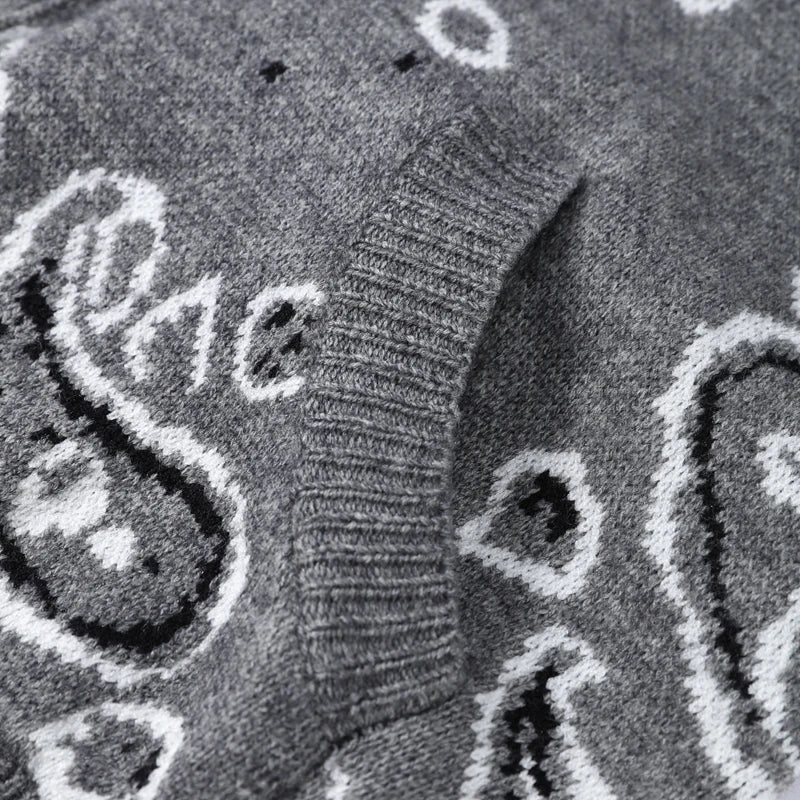 Vintage-Style Printed Knit Cardigan