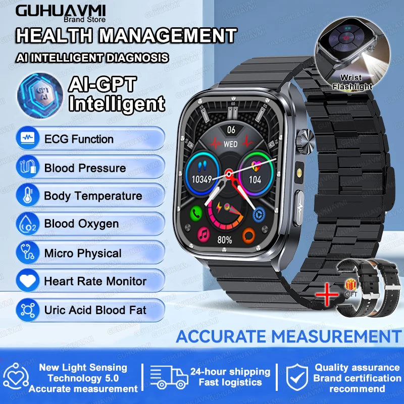 ECG+PPG Health Smartwatch – AI Body Analysis & BT Calling