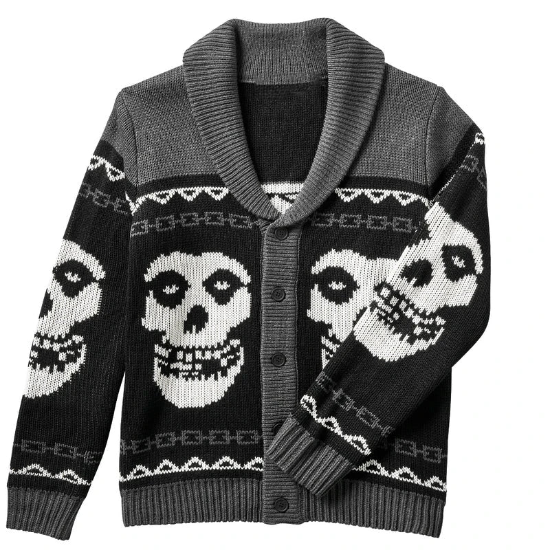 Y2K Gothic Ghost Portrait Knit Sweater – Oversized Harajuku Fall/Winter Cardigan