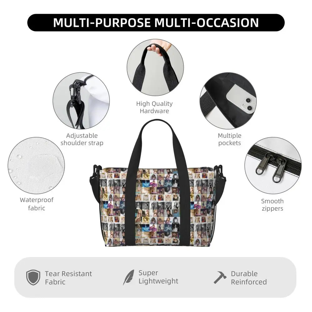 Custom The Eras Tour 1989 Taylor's Swift's American Pop Singer Tote Bag Women Large Capacity Beach Gym Travel Bags