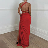 Ladies Summer 2 Pieces Set Women Sleeveless Backless Strap Spit Crop Top Side Slit Slim Long Skirt Evening Party Club Streetwear