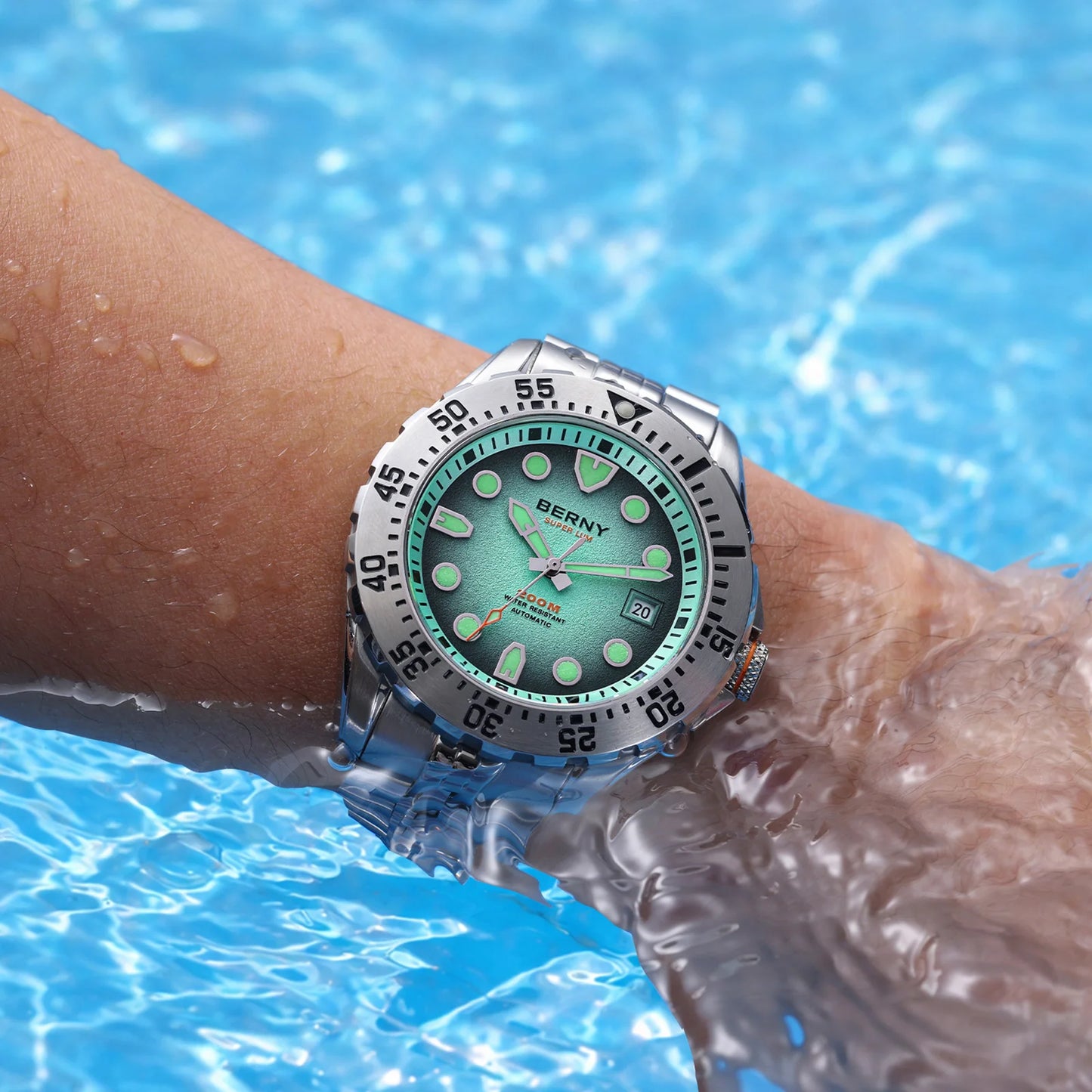 BERNY 20ATM Automatic Diver Watch for Men MIYOTA 8215 Top Accuracy 316L Steel Supper Luminous Sapphire AR Men's Diving Watches