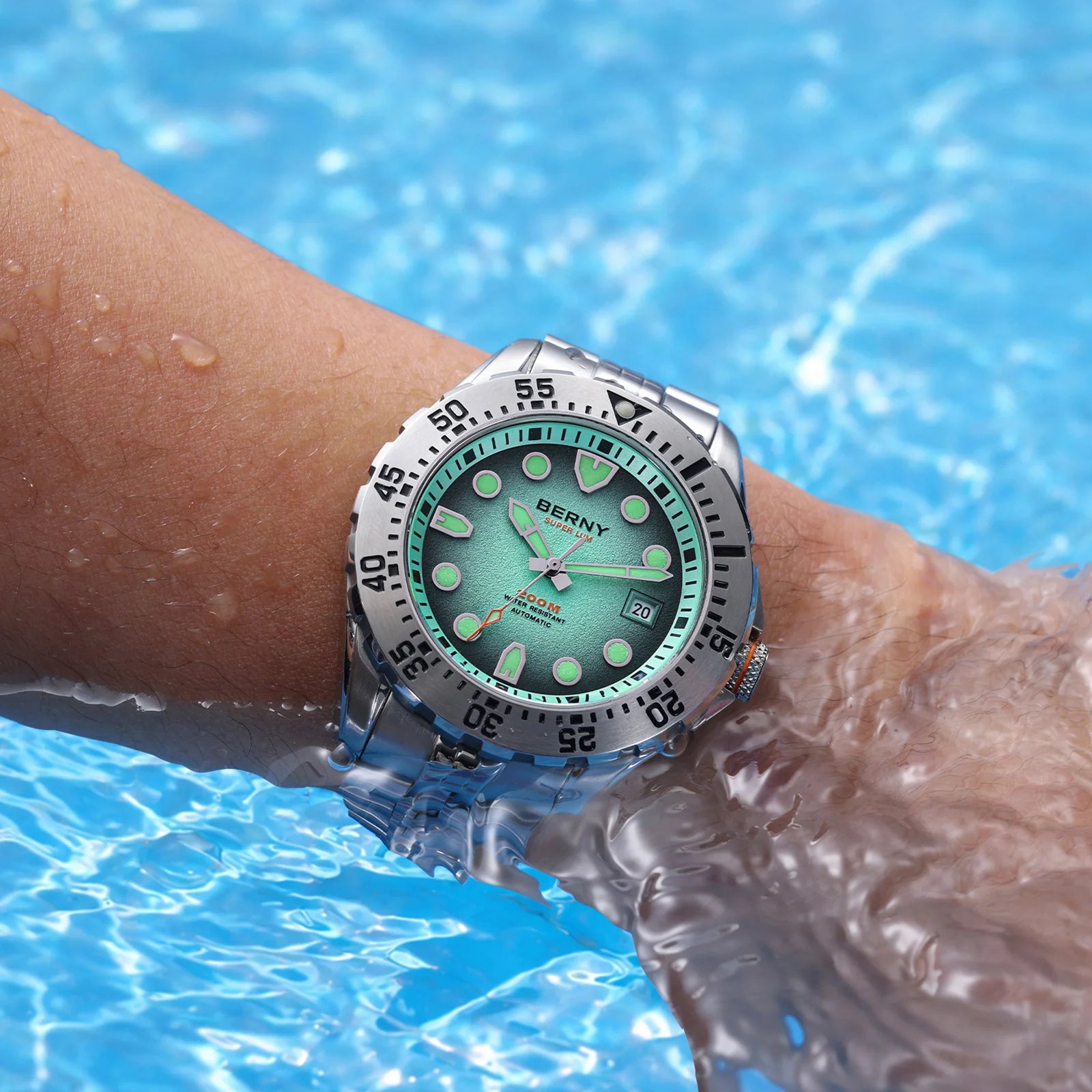 BERNY 20ATM Automatic Diver Watch for Men MIYOTA 8215 Top Accuracy 316L Steel Supper Luminous Sapphire AR Men's Diving Watches